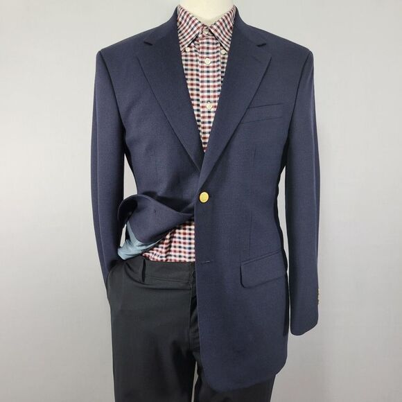 Stafford Men's Sport Coat‎ Blazer Two Button Deep Navy Polyester Wool Size 38R